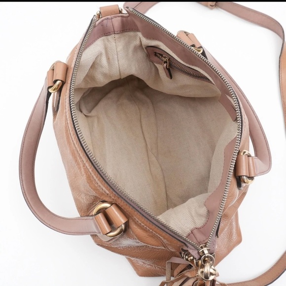 GUCCI SOHO Tassel 2Way Shoulder Bag Tote Bag Leather Beige Italy - Picture 3 of 16
